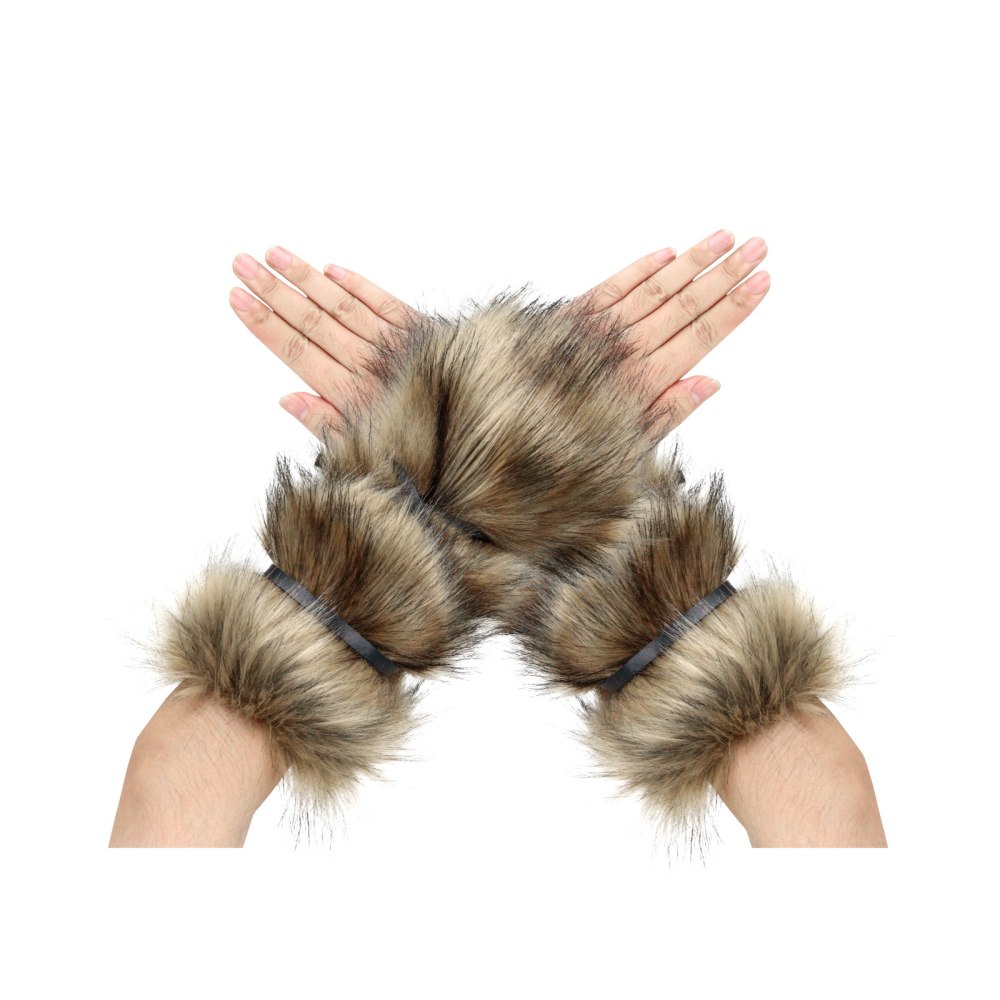 Zac's Alter Ego - Pair of Faux Fur Strapped Viking Warrior Arm Cuffs Kostuum arm accessoire - Bruin